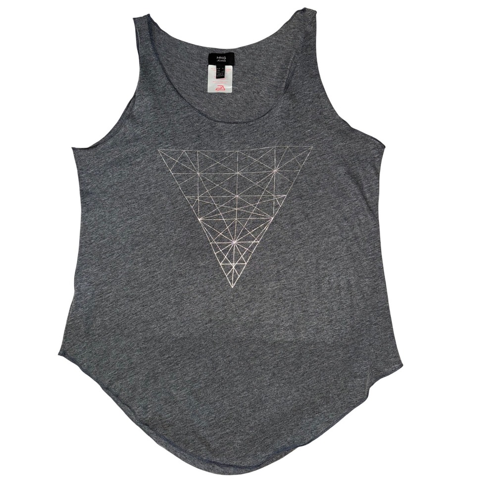 MNG JEANS Women's Gray Sleeveless‎ Tank Top Geometric Print Size Large NEW